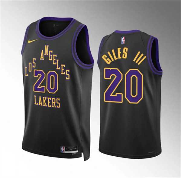 Men's Los Angeles Lakers #20 Harry Giles Iii Black 2023-24 City Edition Stitched Basketball Jersey Dzhi